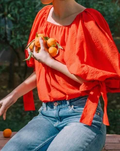 Femme Derhy Tops Et Blouses^Blouse Ralenti texturée manches bouffantes rouge