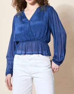 Blouse satinée Airbag bleue-Louizon Online