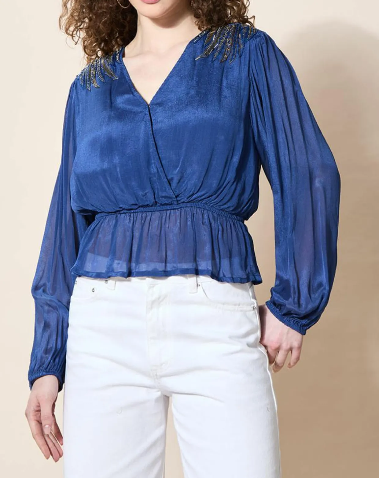 Blouse satinée Airbag bleue-Louizon Online