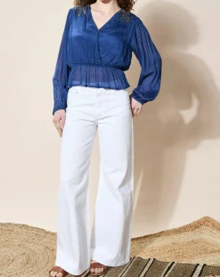 Blouse satinée Airbag bleue-Louizon Online