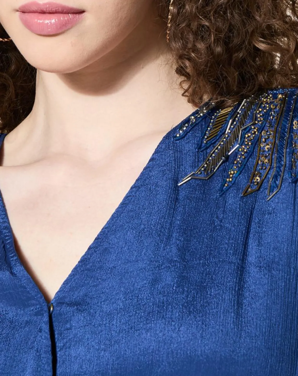 Blouse satinée Airbag bleue-Louizon Online