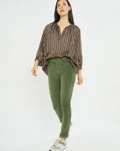 Blouse satinée Ciara imprimée forest kaki/marron-Lauren Vidal Outlet