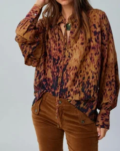 Femme Lauren Vidal Tops Et Blouses^Blouse satinée Elsa imprimée santal marron