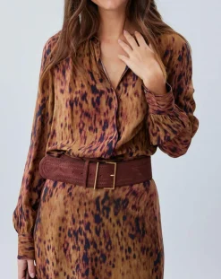 Femme Lauren Vidal Tops Et Blouses^Blouse satinée Elsa imprimée santal marron
