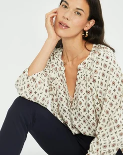 Blouse satinée Store imprimée luciole écrue-Lauren Vidal Discount
