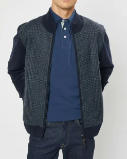 Blouson 100% Laine Tricot imprimé Prince de Galles bleu marine-Hackett London Clearance