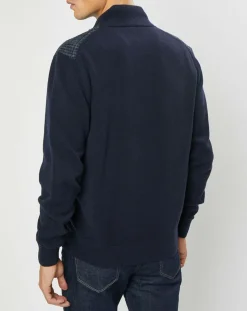 Blouson 100% Laine Tricot imprimé Prince de Galles bleu marine-Hackett London Clearance