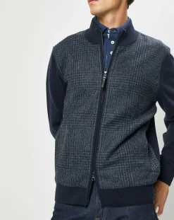 Blouson 100% Laine Tricot imprimé Prince de Galles bleu marine-Hackett London Clearance