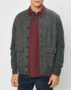Homme Hackett London Vestes, Blousons^Blouson 100% Laine Tricot imprimé pied-de-poule gris/marron