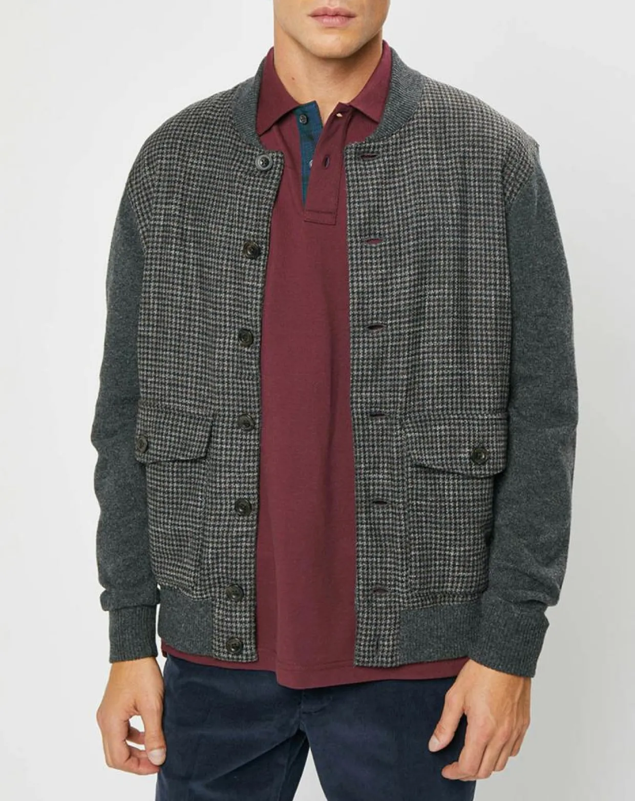 Homme Hackett London Vestes, Blousons^Blouson 100% Laine Tricot imprimé pied-de-poule gris/marron
