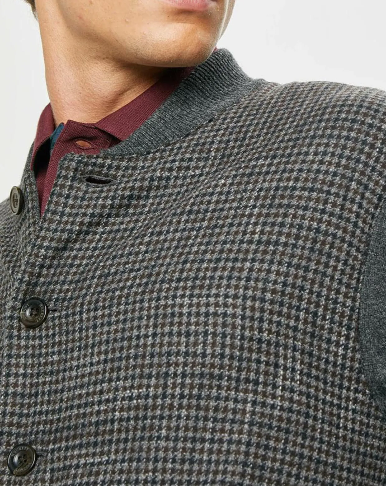 Homme Hackett London Vestes, Blousons^Blouson 100% Laine Tricot imprimé pied-de-poule gris/marron