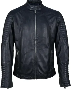 Homme Blue Wellford Vestes, Blousons^Blouson Biker en Cuir Juda bleu marine