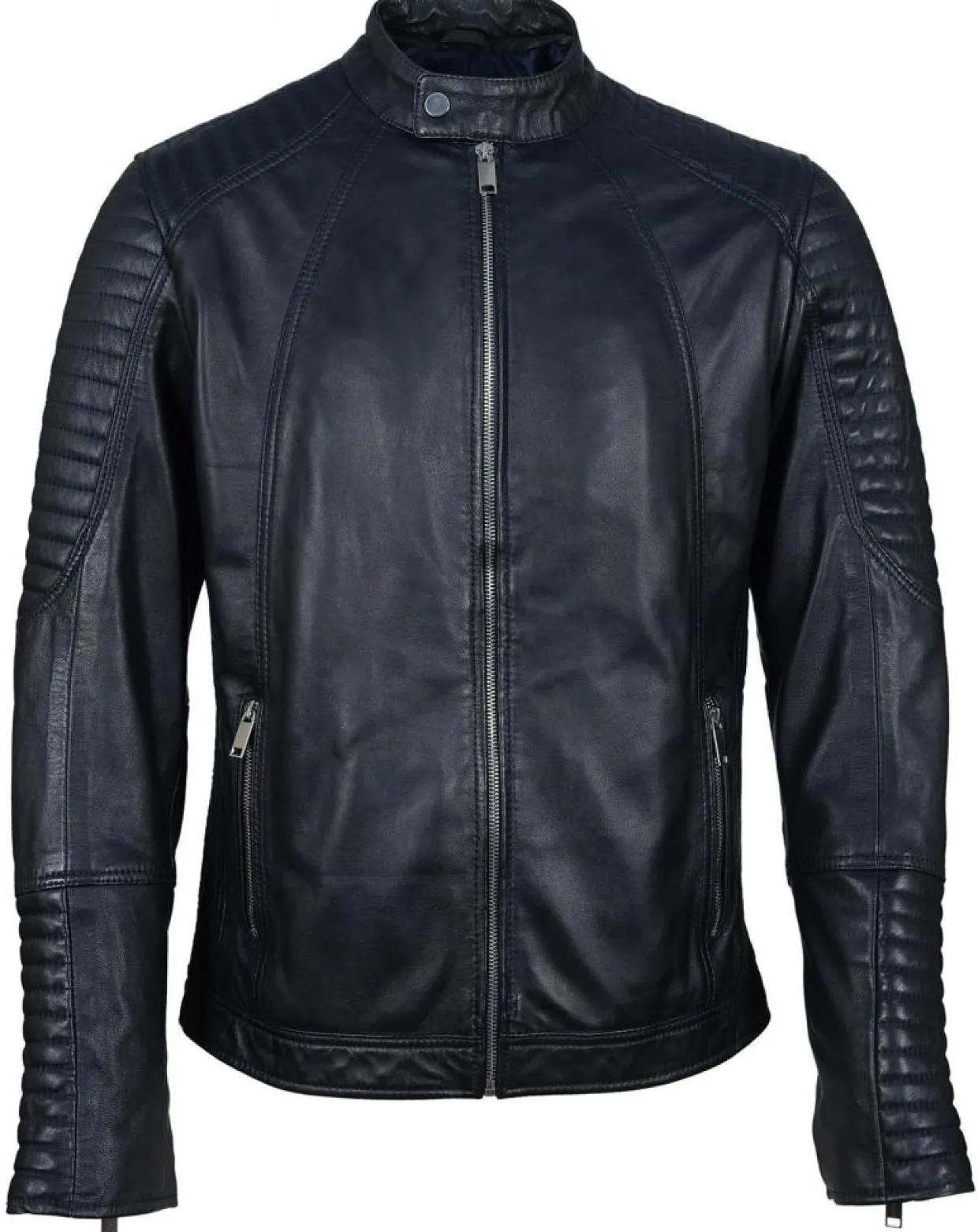 Homme Blue Wellford Vestes, Blousons^Blouson Biker en Cuir Juda bleu marine