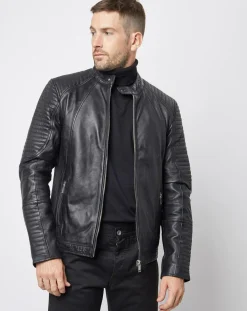Blouson Biker en Cuir Juda noir-Blue Wellford Sale