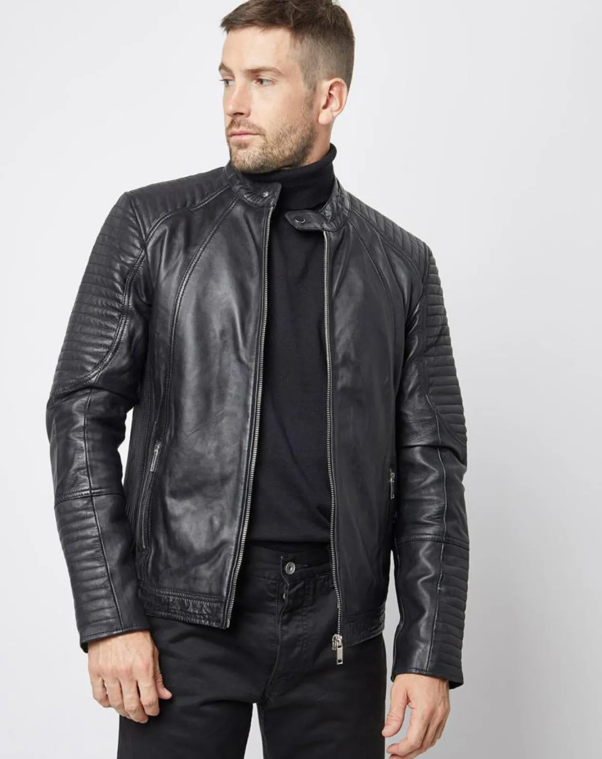 Blouson Biker en Cuir Juda noir-Blue Wellford Sale