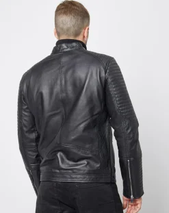 Blouson Biker en Cuir Juda noir-Blue Wellford Sale