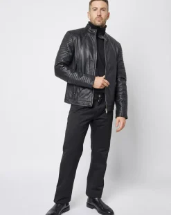 Blouson Biker en Cuir Juda noir-Blue Wellford Sale