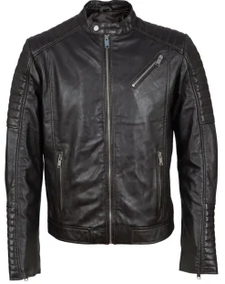 Homme Blue Wellford Vestes, Blousons^Blouson Biker en Cuir Junior marron
