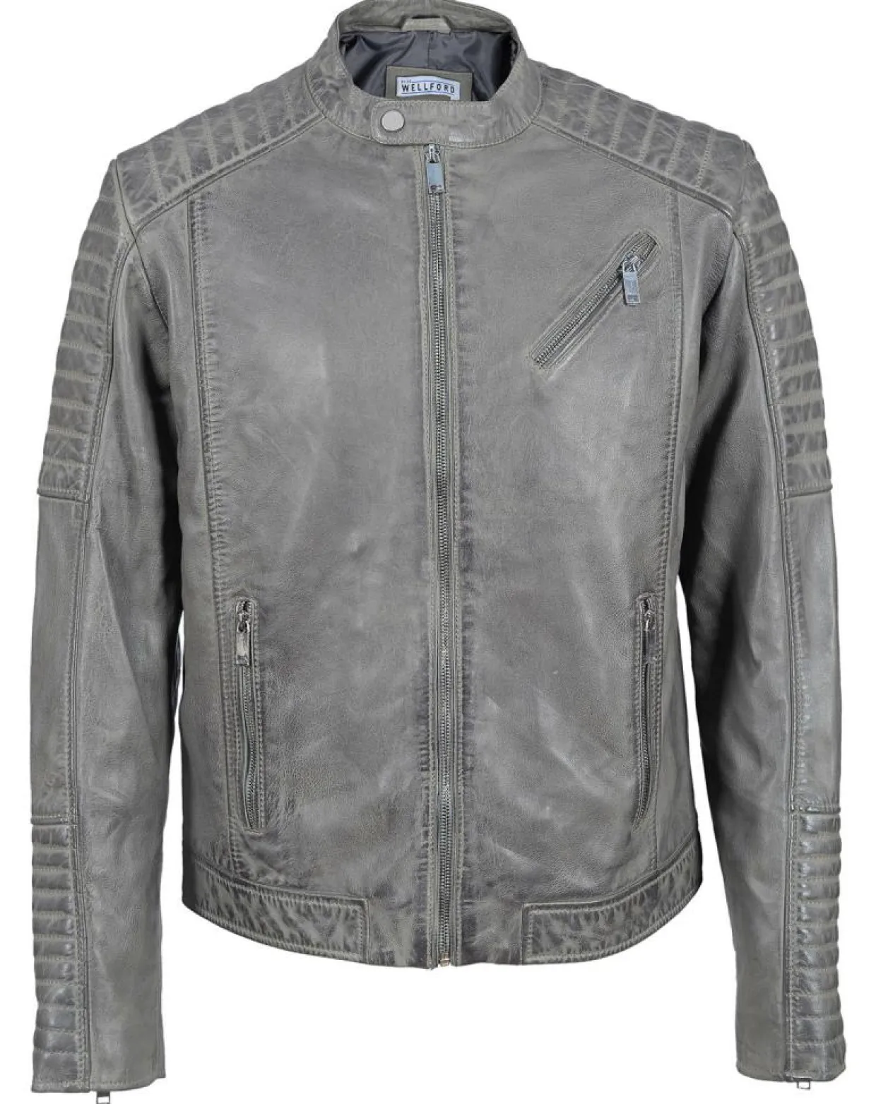 Homme Blue Wellford Vestes, Blousons^Blouson Biker en Cuir Junior gris