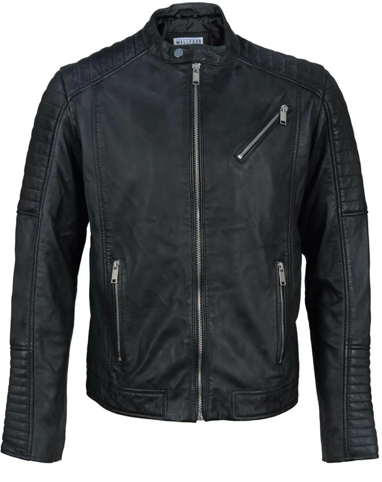 Homme Blue Wellford Vestes, Blousons^Blouson Biker en Cuir Junior noir