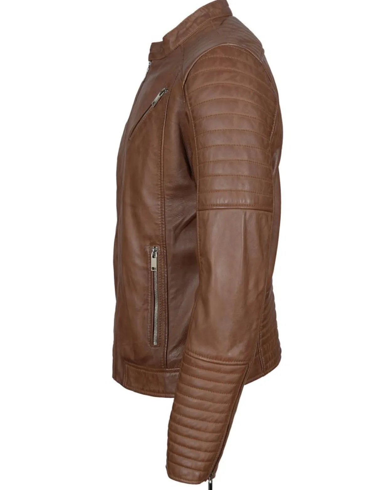 Homme Blue Wellford Vestes, Blousons^Blouson Biker en Cuir Junior cognac