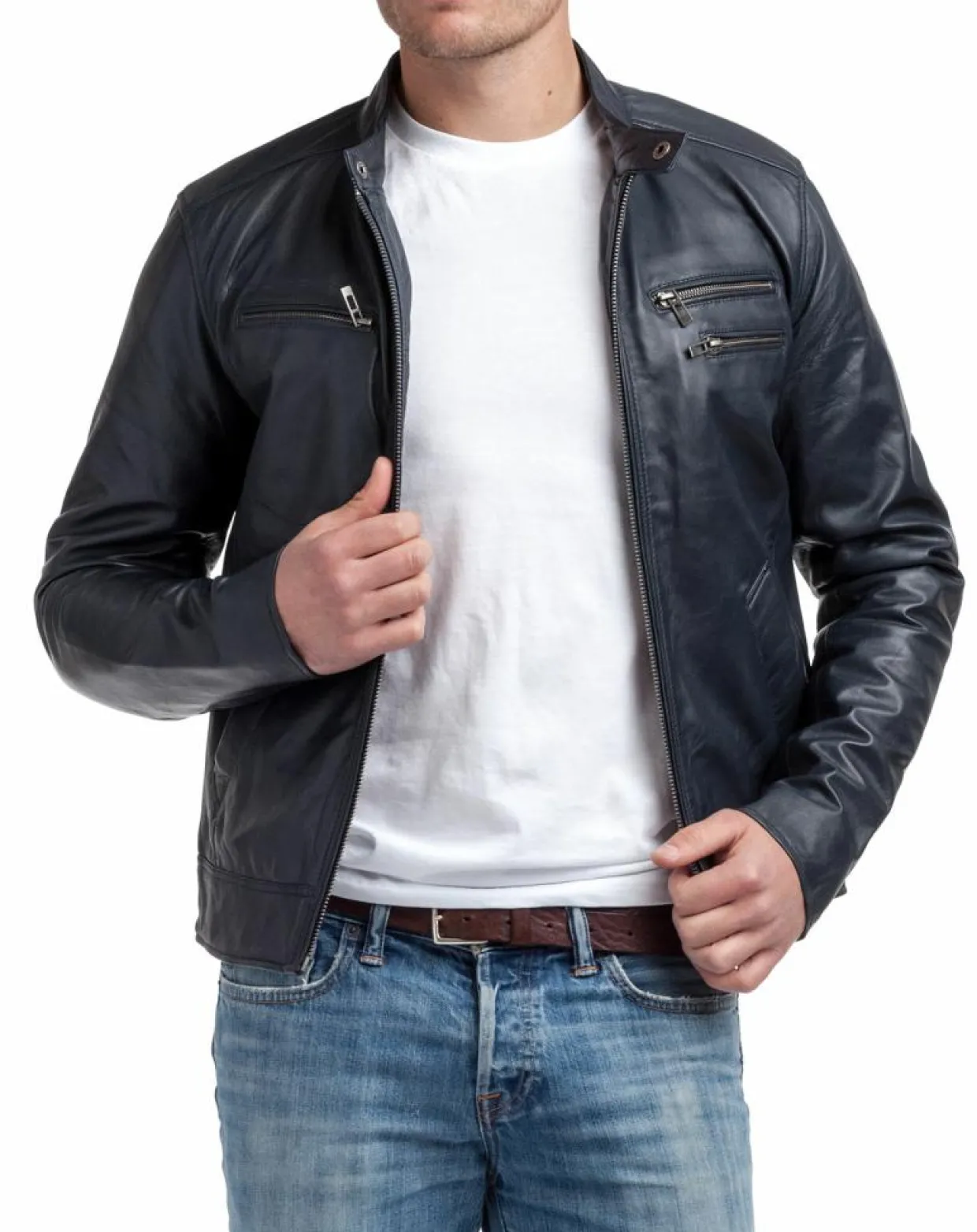 Homme Chyston Vestes, Blousons^Blouson en Cuir Alessandro bleu