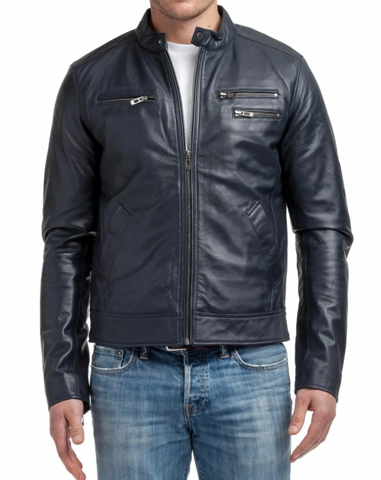 Homme Chyston Vestes, Blousons^Blouson en Cuir Alessandro bleu