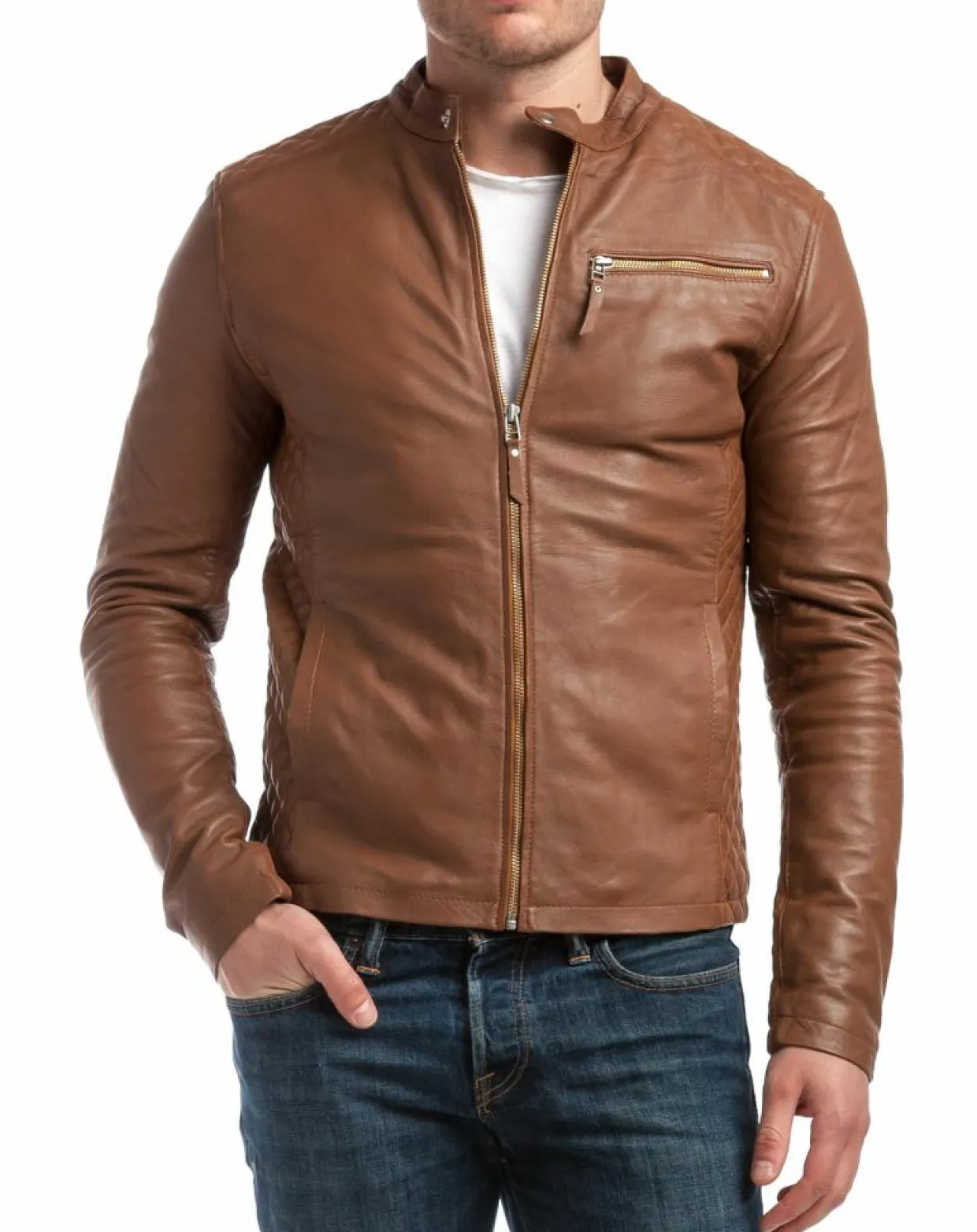 Blouson en Cuir Ben cognac-Chyston Hot