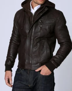 Blouson en Cuir Luigi marron-Chyston