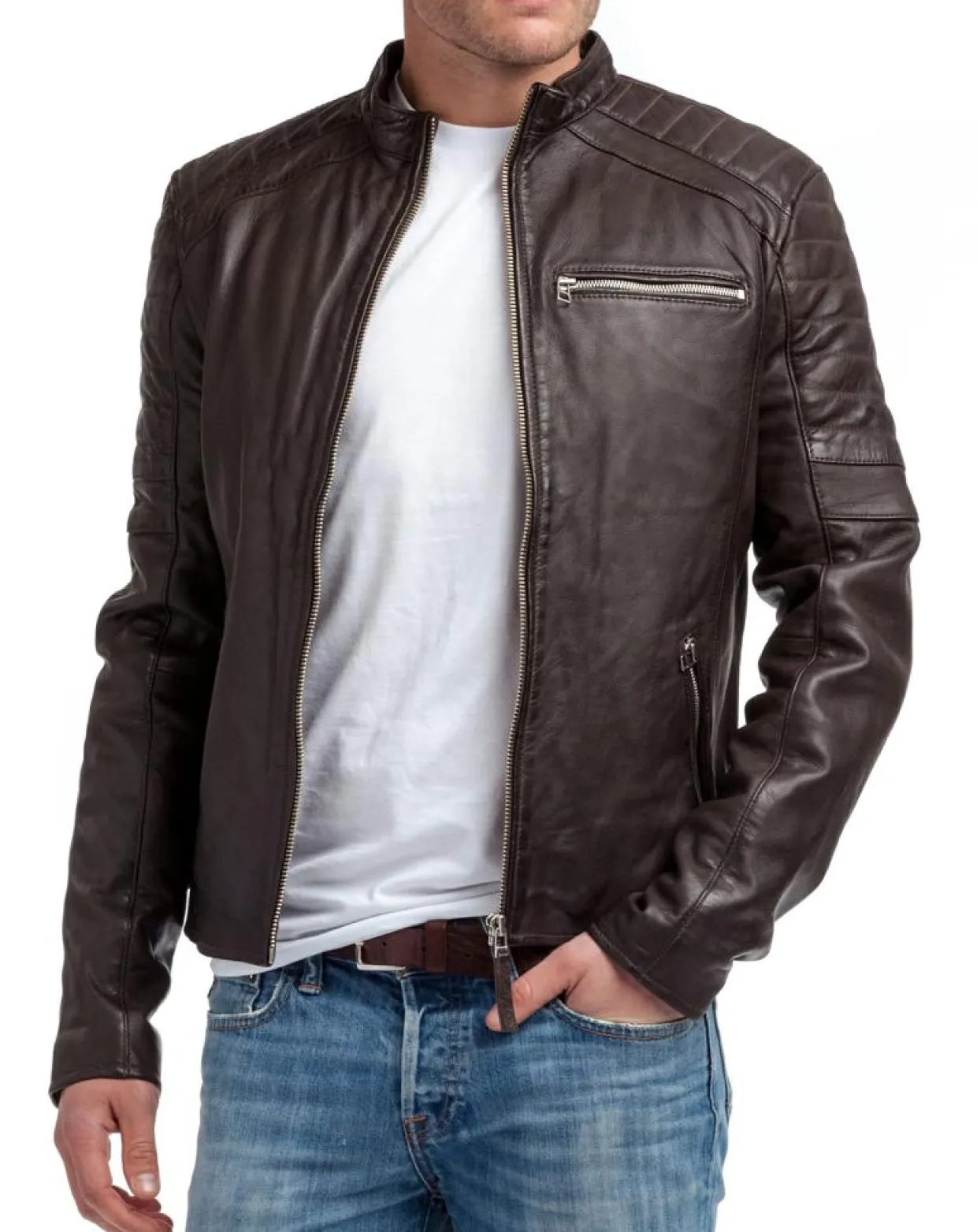 Homme Chyston Vestes, Blousons^Blouson en Cuir Manuel marron