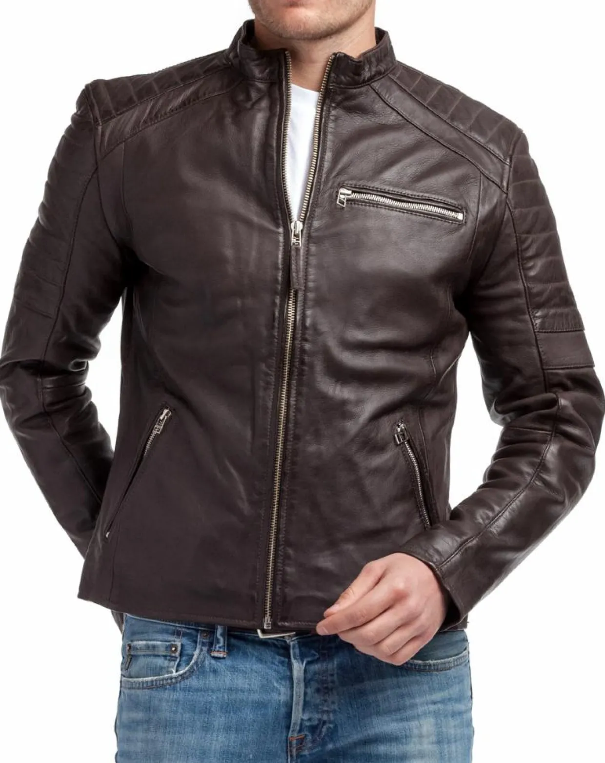 Homme Chyston Vestes, Blousons^Blouson en Cuir Manuel marron