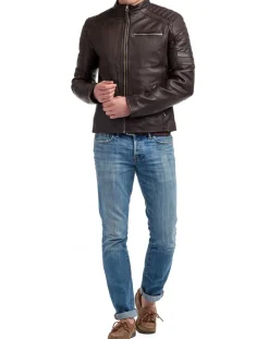 Homme Chyston Vestes, Blousons^Blouson en Cuir Manuel marron