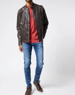 Homme Pepe Jeans Vestes, Blousons^Blouson en Cuir Motard gris foncé