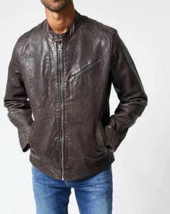 Homme Pepe Jeans Vestes, Blousons^Blouson en Cuir Motard gris foncé