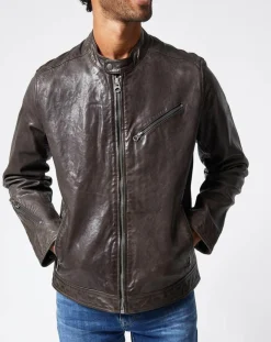 Homme Pepe Jeans Vestes, Blousons^Blouson en Cuir Motard gris foncé