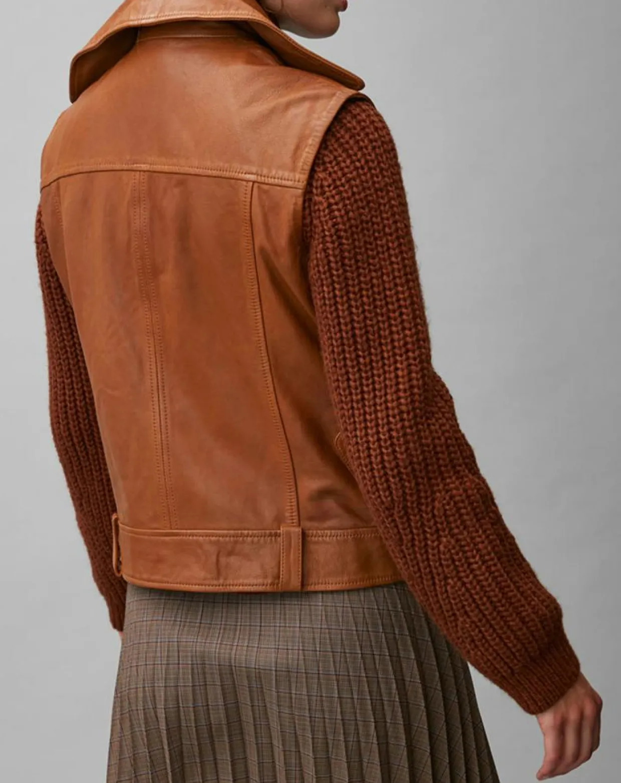 Blouson sans manches en Cuir d'Agneau marron clair-Marc O'Polo