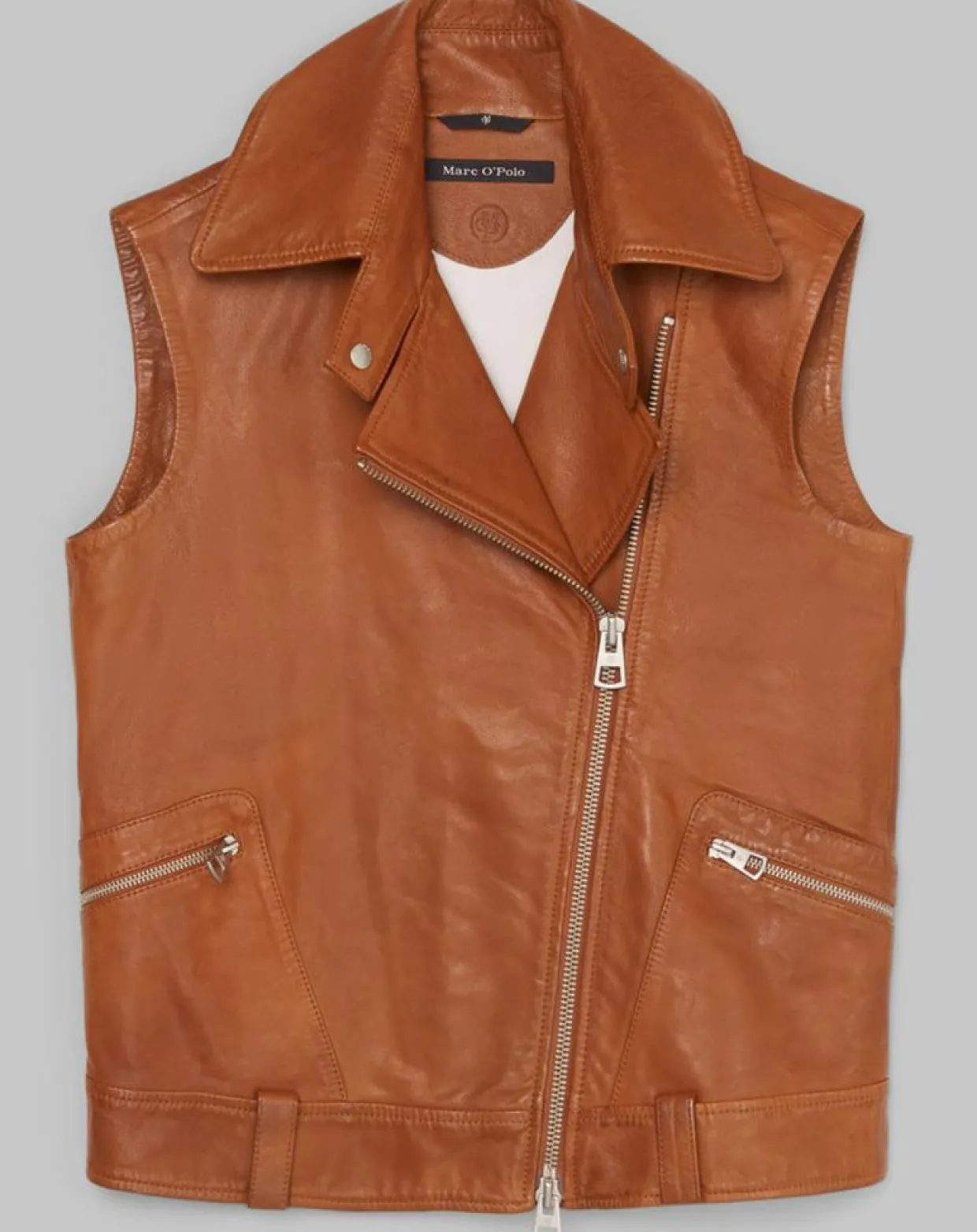 Blouson sans manches en Cuir d'Agneau marron clair-Marc O'Polo