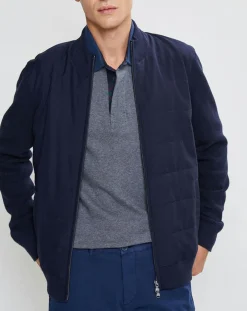 Homme Hackett London Vestes, Blousons^Bombers en Cachemire mélangé bimatière Nylon Tricot bleu marine