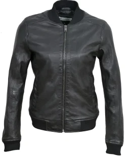 Bombers en Cuir Byfan noir-Blue Wellford New