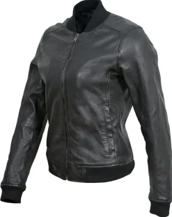 Bombers en Cuir Byfan noir-Blue Wellford New