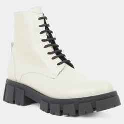 Femme Galeries Lafayette Bottines^Boots à lacets semelle épaisse beiges - Talon 4,5 cm