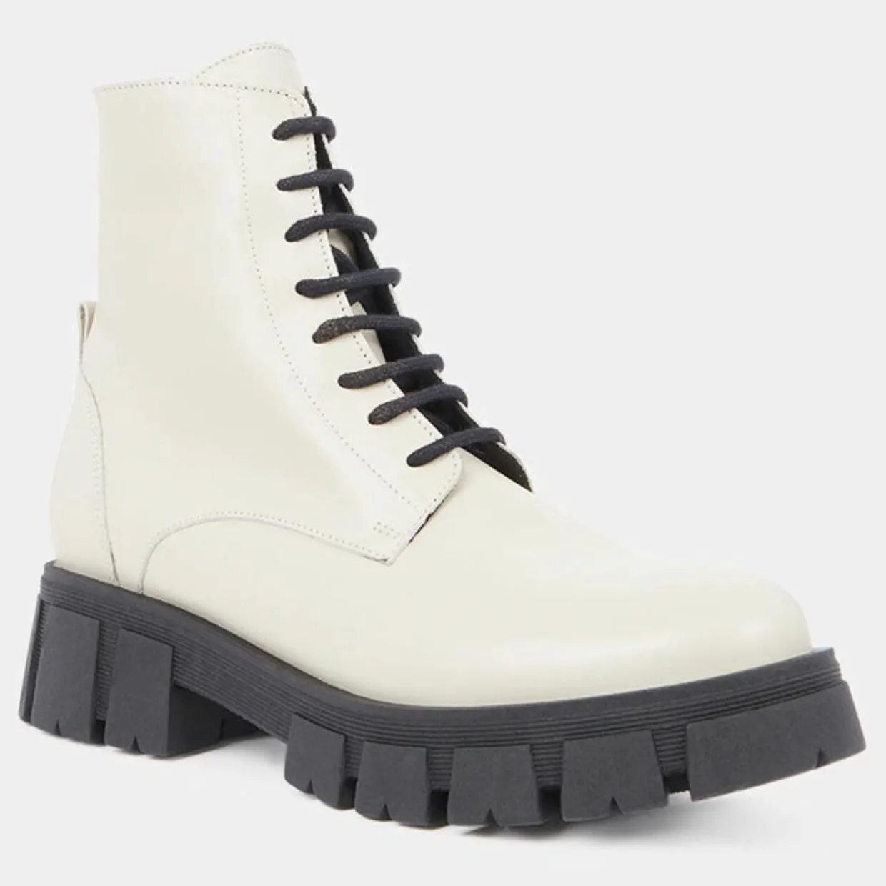 Femme Galeries Lafayette Bottines^Boots à lacets semelle épaisse beiges - Talon 4,5 cm