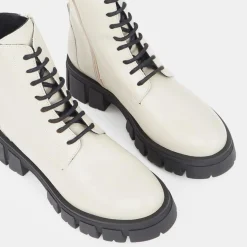 Femme Galeries Lafayette Bottines^Boots à lacets semelle épaisse beiges - Talon 4,5 cm