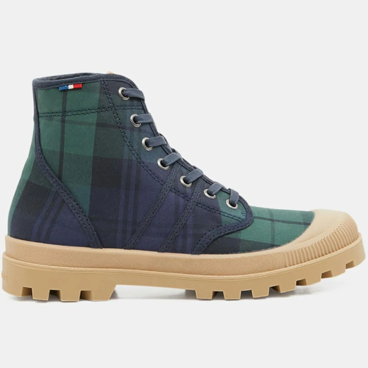 Boots Authentiques en Toile de Coton motif tartan bleu/vert-Pataugas Hot