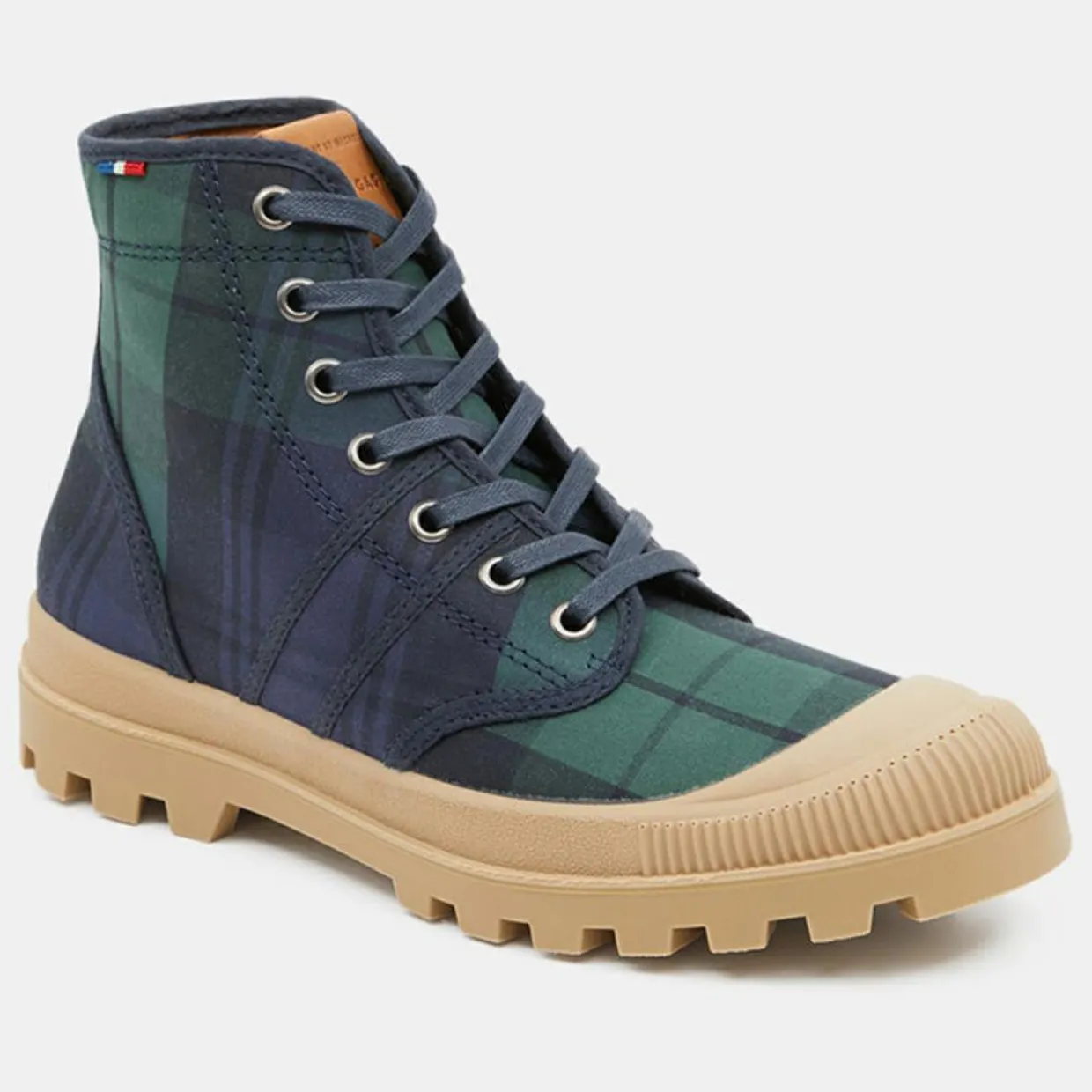 Boots Authentiques en Toile de Coton motif tartan bleu/vert-Pataugas Hot