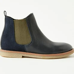 Boots bi-matière en Cuir bleu foncé-Cyrillus Online