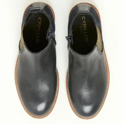 Boots bi-matière en Cuir bleu foncé-Cyrillus Online