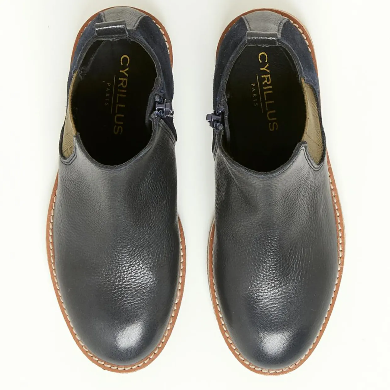 Boots bi-matière en Cuir bleu foncé-Cyrillus Online