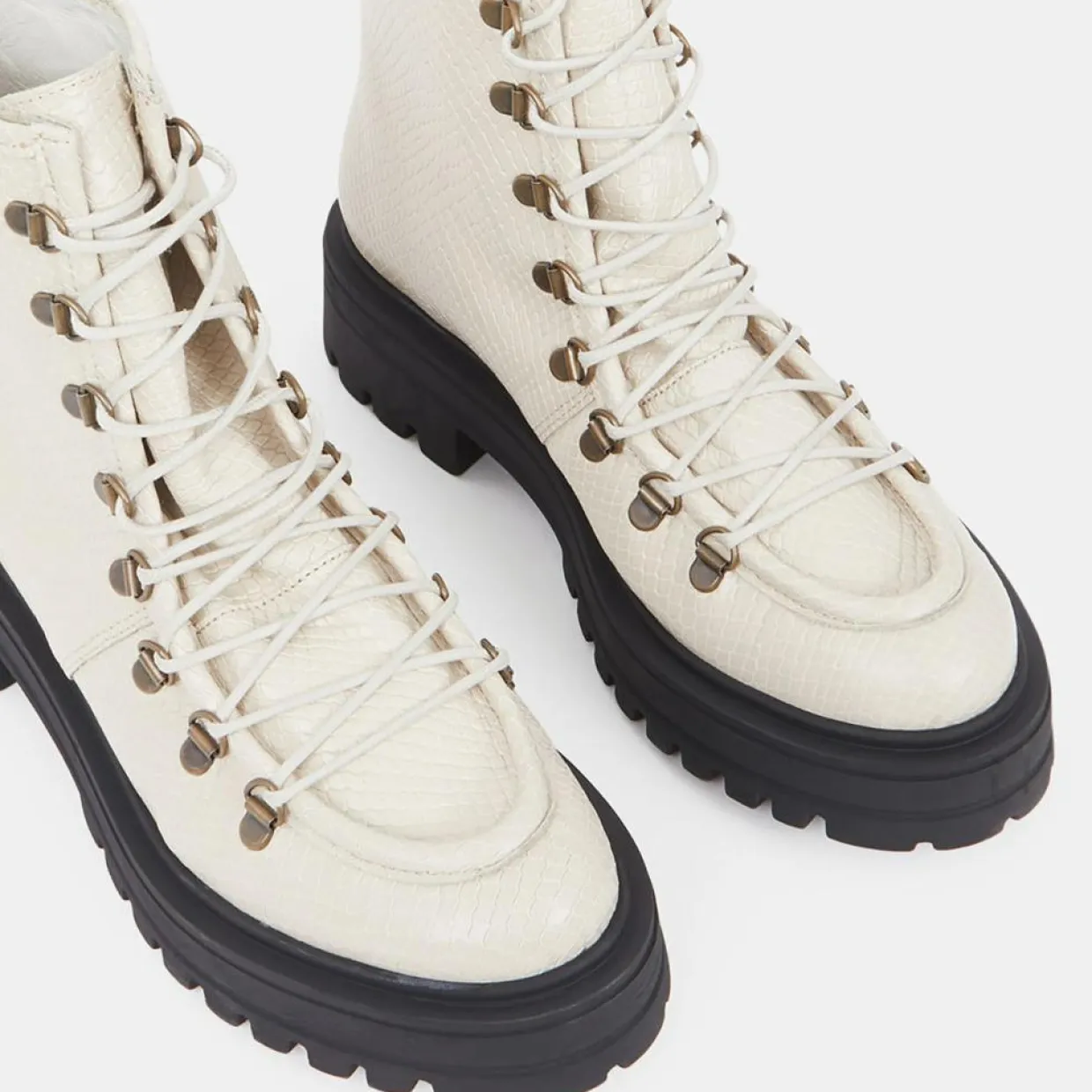 Femme Galeries Lafayette Bottines^Boots de montagne à lacets Python beiges - Talon 4,5 cm