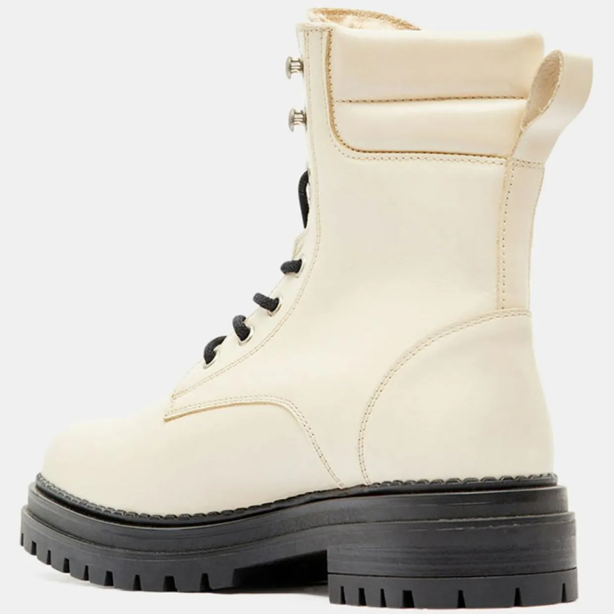 Femme Galeries Lafayette Bottines^Boots en Cuir à lacets col matelassé beiges - Talon 3 cm